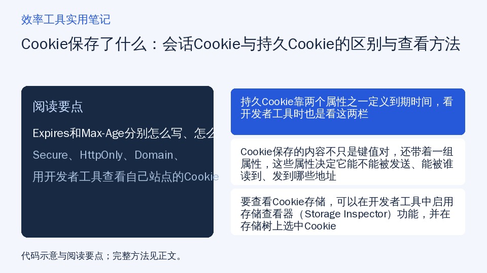 Cookie保存了什么：会话Cookie与持久Cookie的区别与查看方法的知识要点示意图