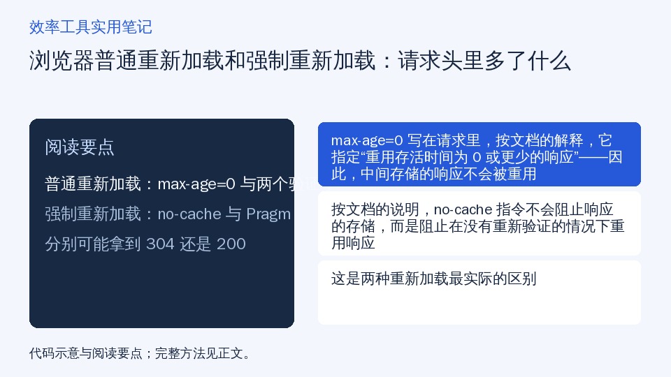 浏览器普通重新加载和强制重新加载：请求头里多了什么的知识要点示意图