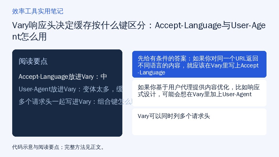 Vary响应头决定缓存按什么键区分：Accept-Language与User-Agent怎么用的知识要点示意图